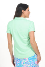 Back image of Lulu B clear lime short sleeve collar top. 