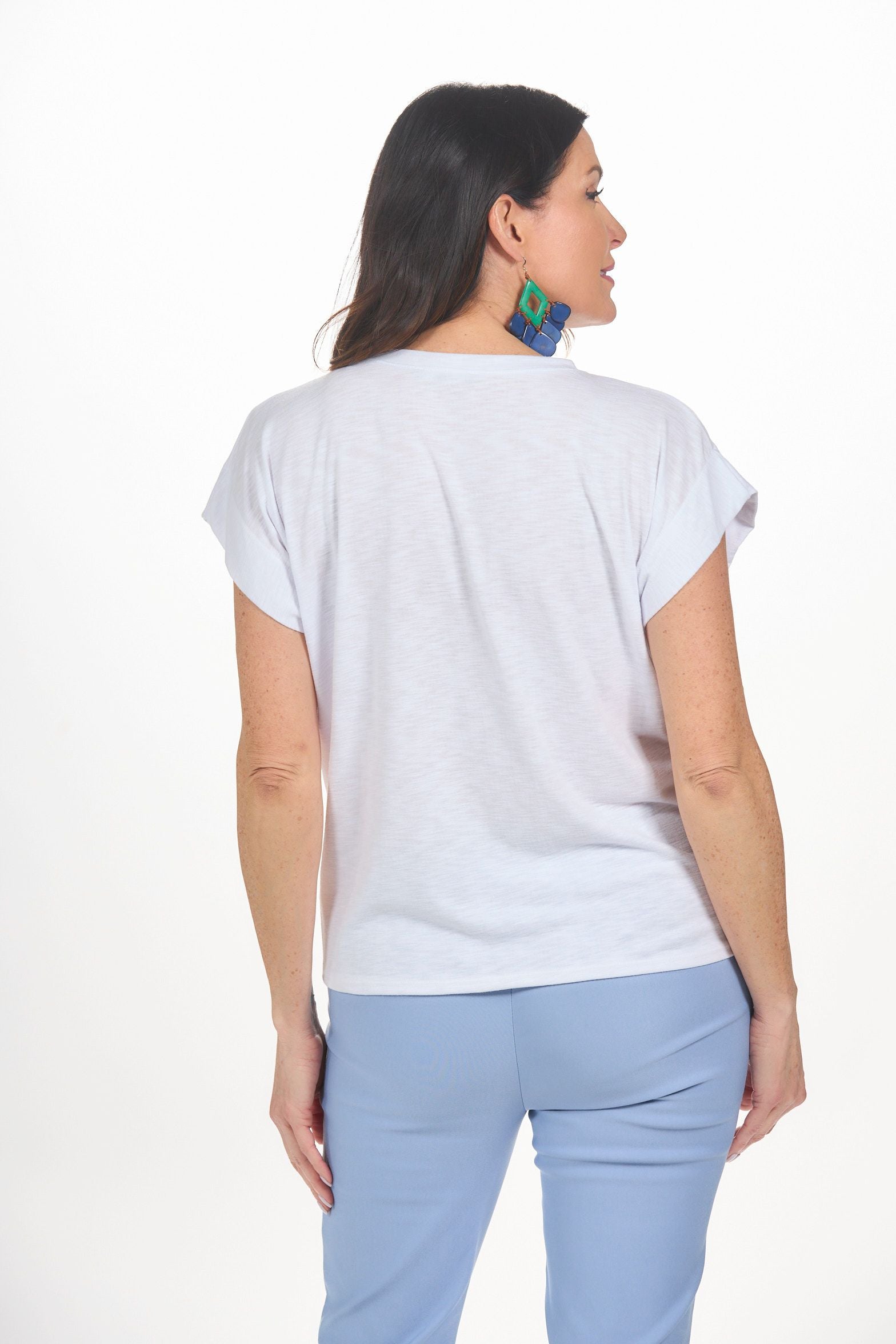 Back image of Nallie & Millie short sleeve knot front top. 