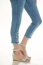 Denim Cropped Embroidered Jeans