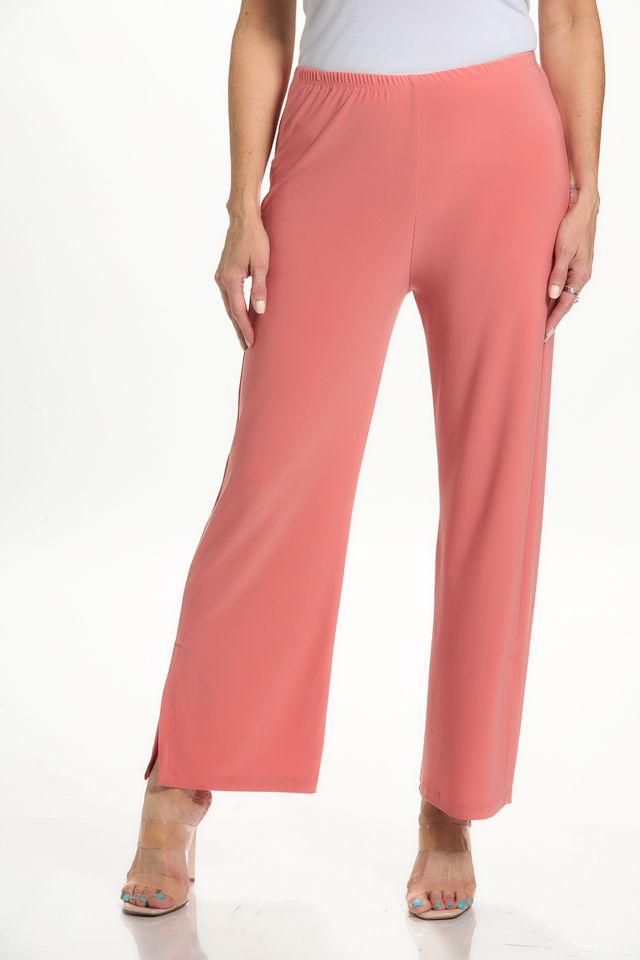 Front image of Mimozza side slit pants in peach. 