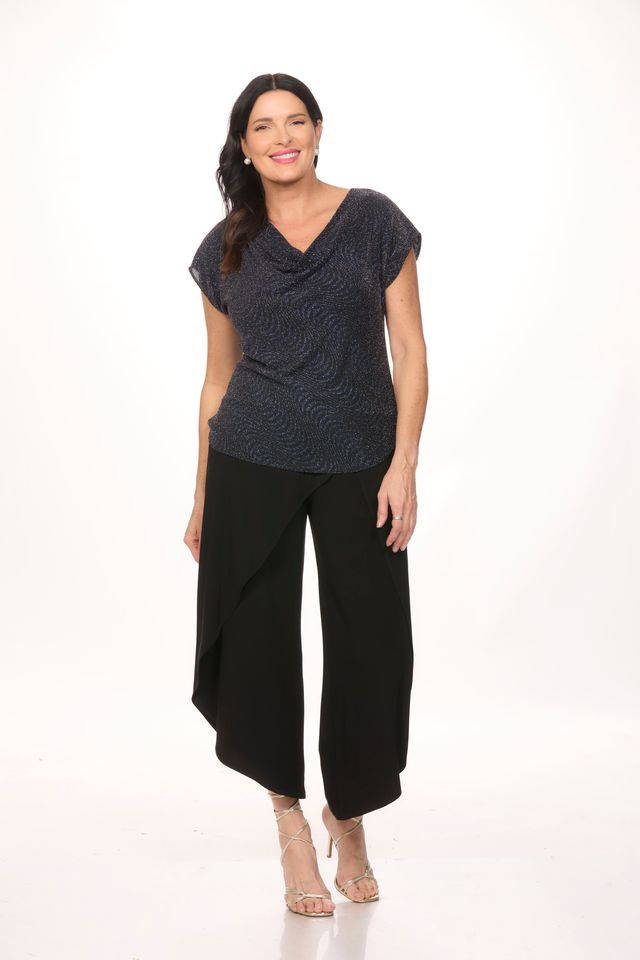 Cap Sleeve Glitter Cowl Neck Top