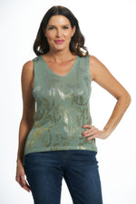 Front image of made in italy tank top. Sleeveless gold foil. 