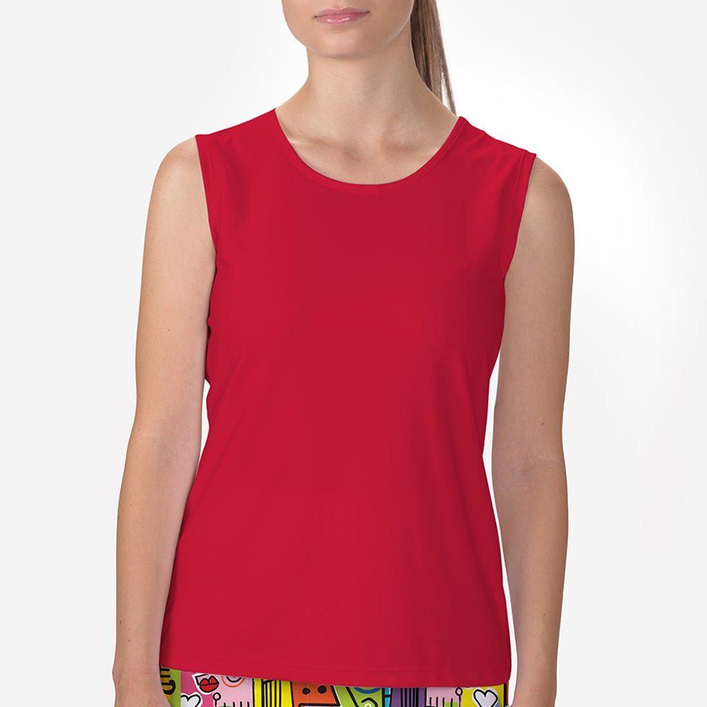 RED SLEEVELESS CREW NECK TOP - Skort Obsession