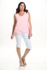 Front image of lulu b sleeveless gauze top in clear pink. 