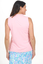 Back image of lulu b sleeveless zip top in clear light pink. 