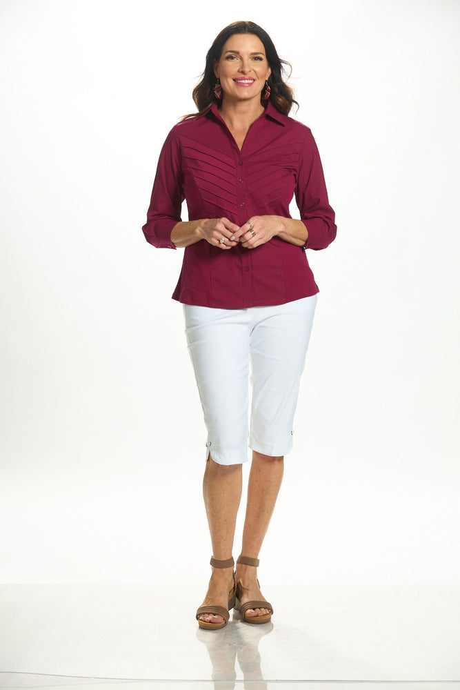 Front image of spiced verry ribbed knit top. 