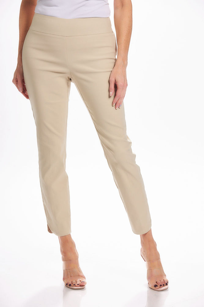Front image of UP! Petal leg ankle pants. Stone colored basic pull on pants. 