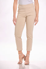 Front image of Stone Krazy Larry ankle pants. Tan colored pull on pants. 