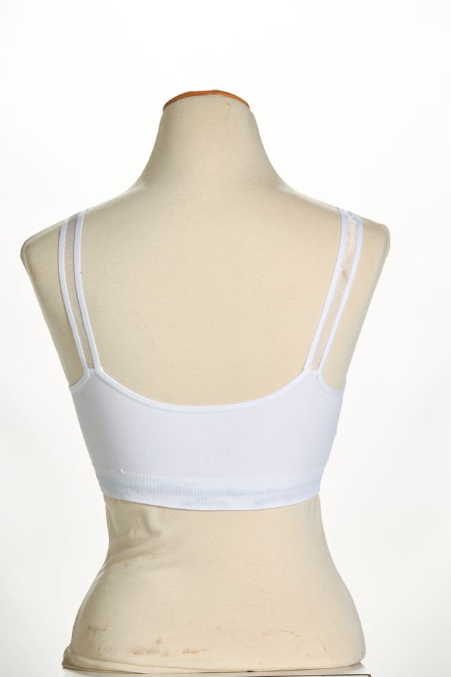 Back image of Strap its bra in sheer white. 