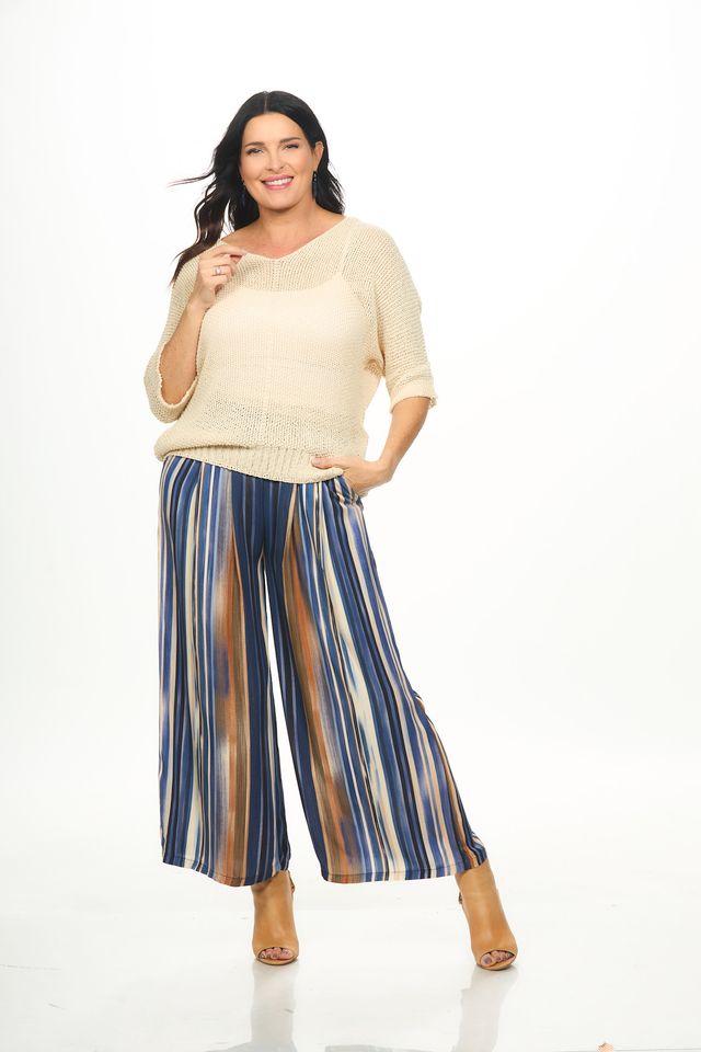 Front image of striped pull on pants.