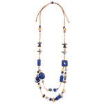 Front image of Tagua Rebecca Necklace. Blue long handmade necklace. 
