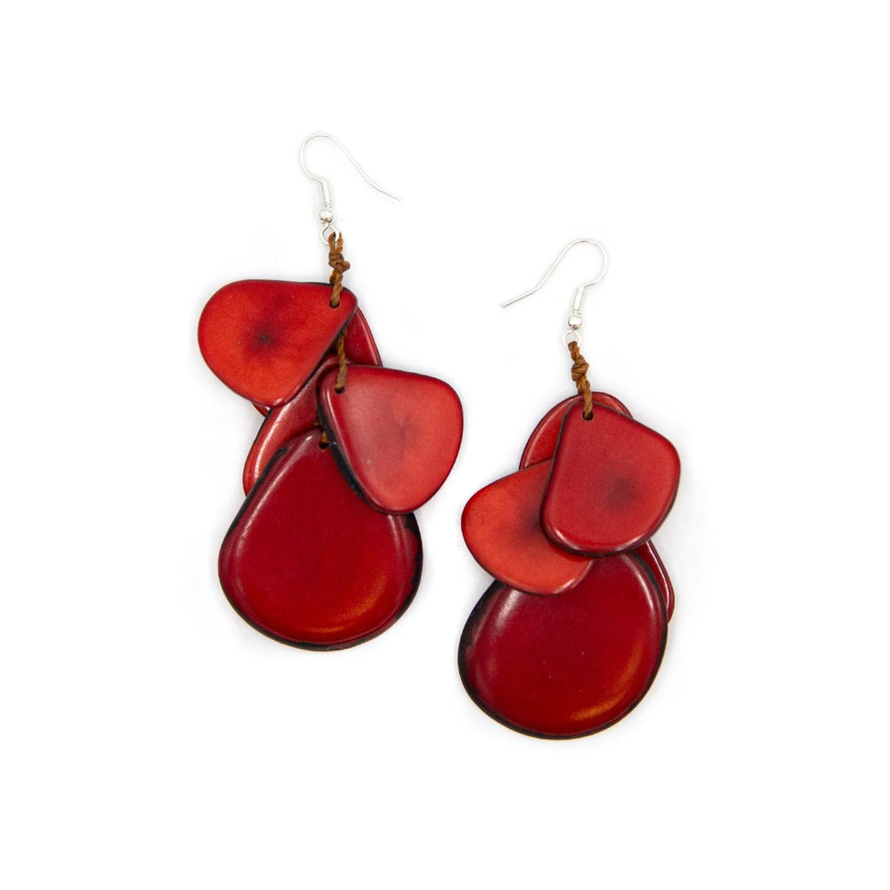 Front image of Jordin Earrings. Red Tagua handmade earrings. 