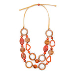 Front image of Tagua Arlene Necklace. Poppy coral double strand necklace in poppy coral. 