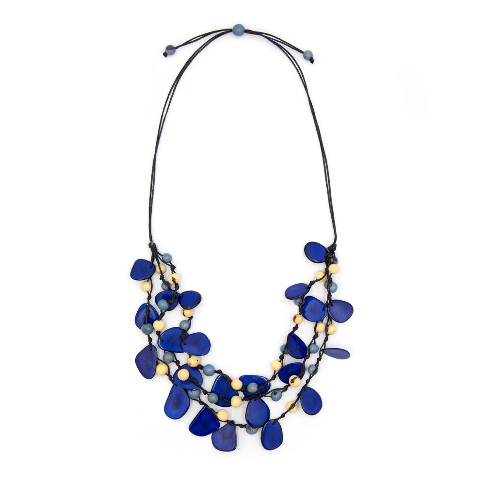 Front image of Tagua Marcela Necklace. Royal blue handmade necklace. 
