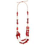 Front image of Tagua Rebecca Necklace. Red long handmade necklace. 