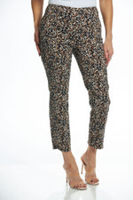 Front image of UP! techno slim pants in terra print. 