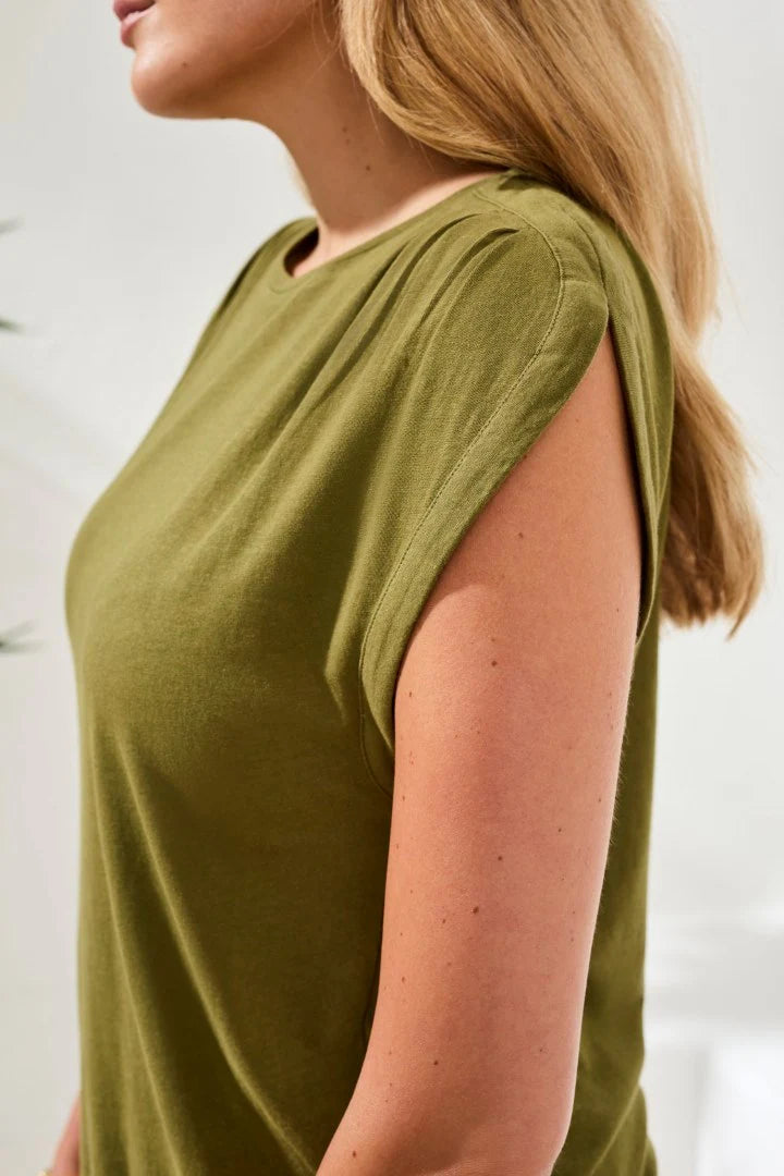 Boat Neck Cap Sleeve Linen Top