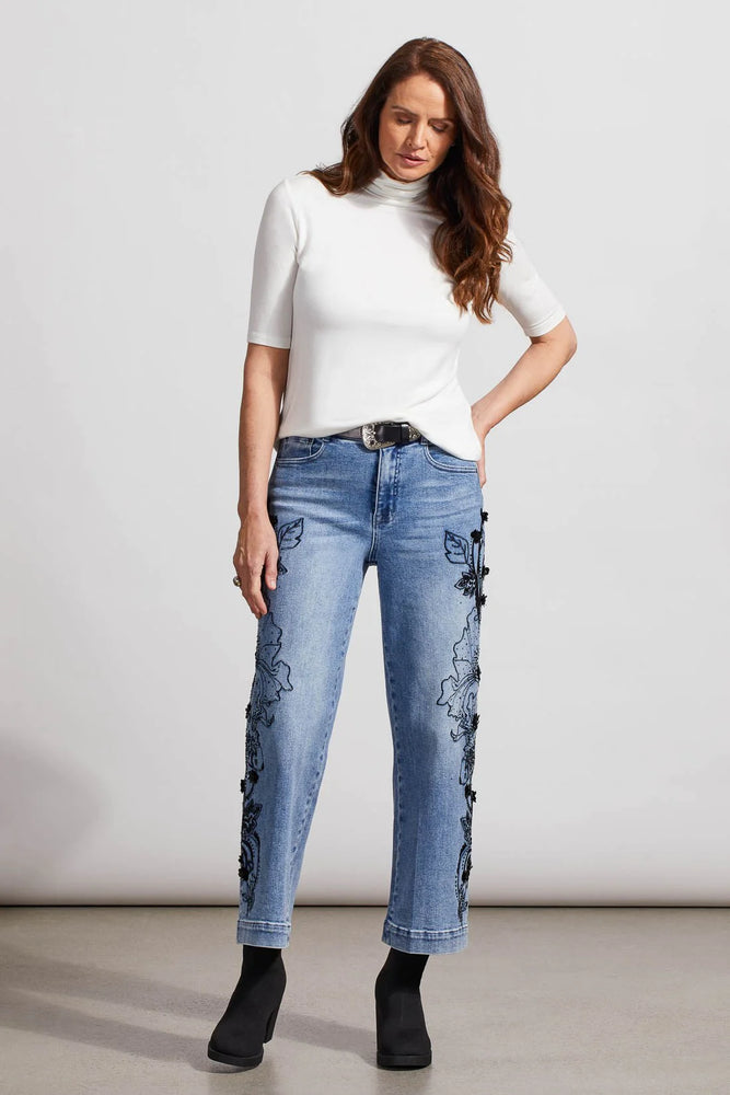 Brooke Girlfriend Wide Leg Embroidered Jeans