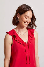 Front image of Tribal frill a-line dress in red. 