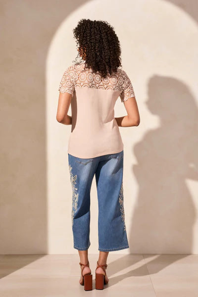 Back image of Tribal short sleeve henley top in seashell.