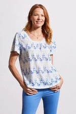 Front image of Tribal flutter sleeve top. Wild lime short sleeve top. 