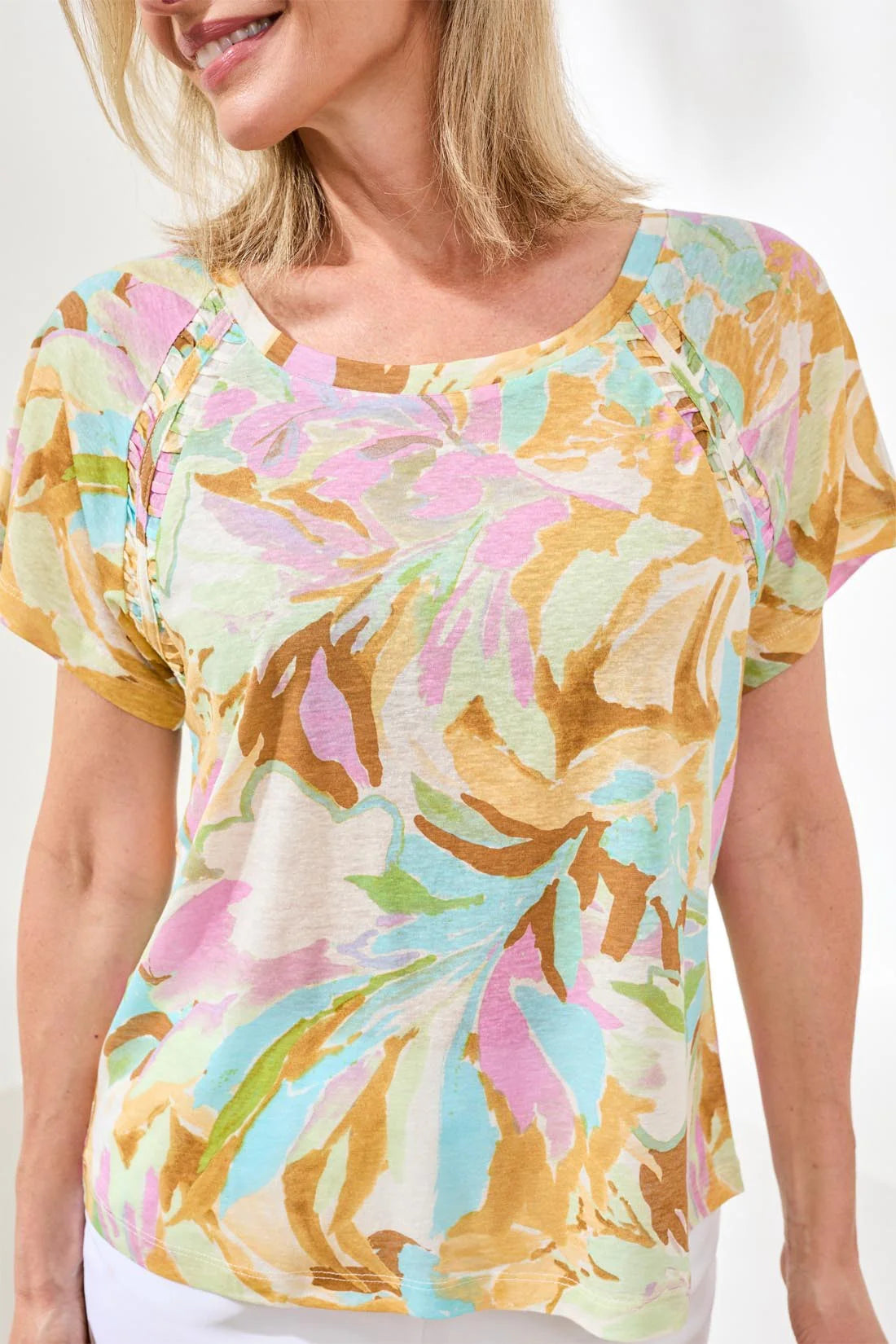 Short Sleeve Linen Print Top