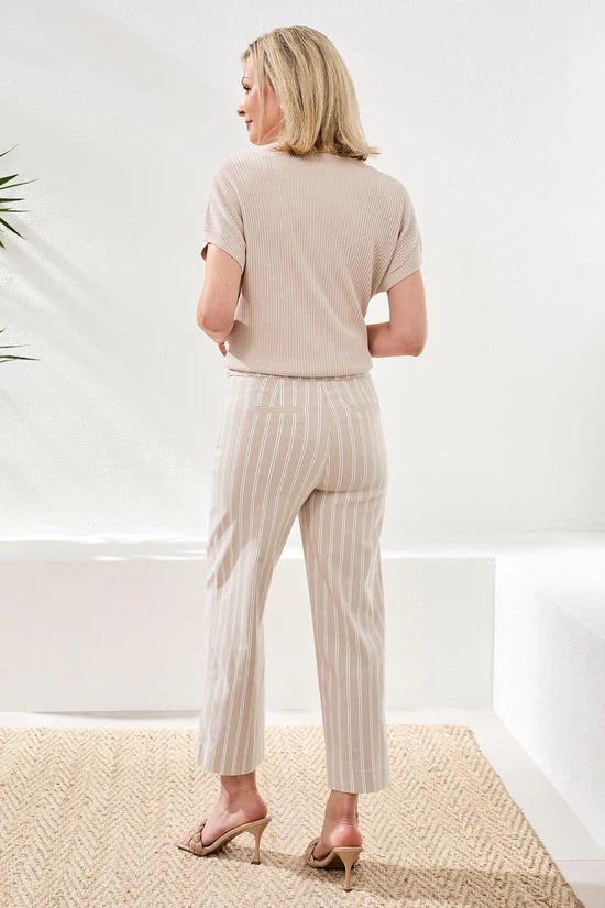 Back Full Body View Image of Pull On Beach Stripe  Bengaline 25" Capri in Beach Stripe