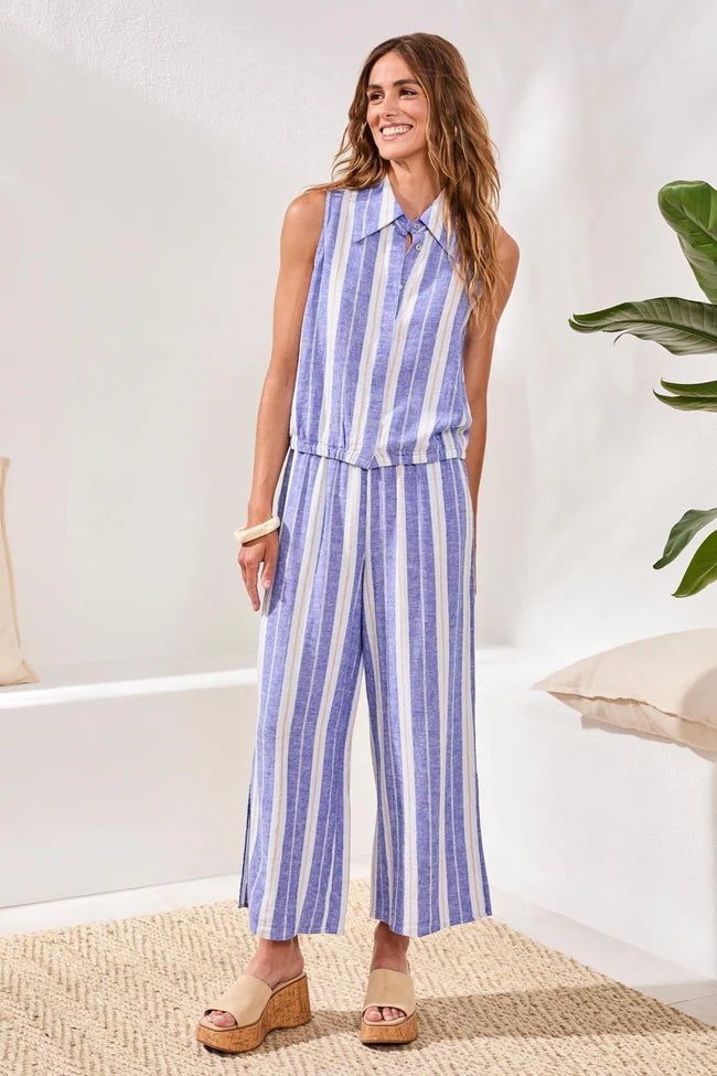 Sleeveless Linen Button Front Top