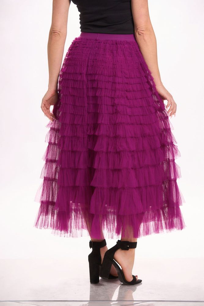 Back image of look mode pull on multi layer tulle skirt. Made in italy skirt. 