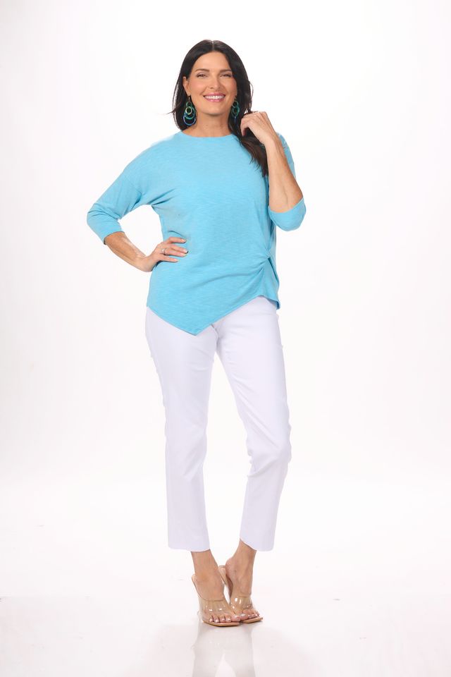 Front image of Nally&Millie turq knot top.