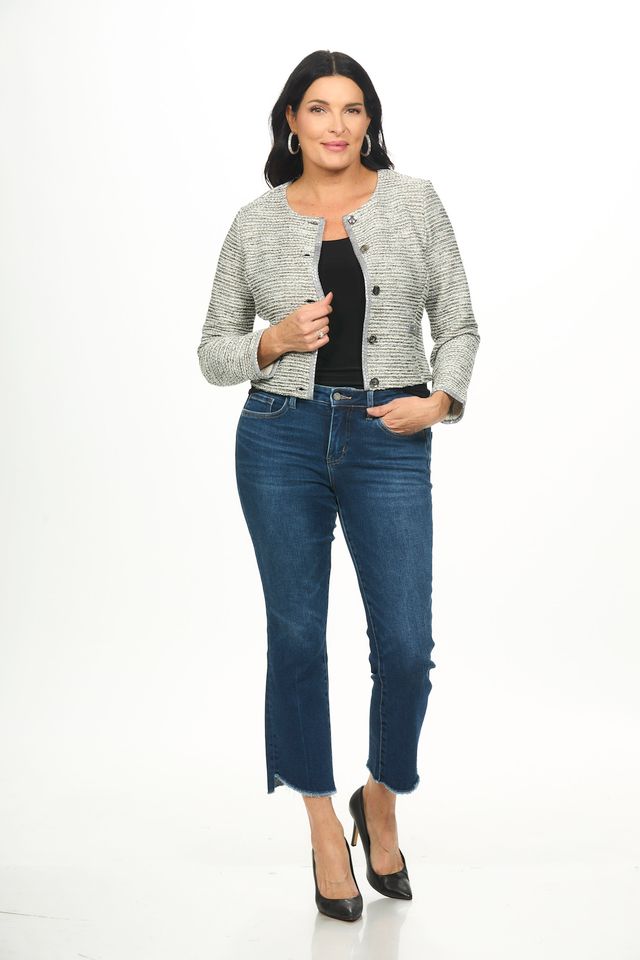 Front image of Picadilly smoked grey tweed jacket.