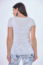 Back image of look mode V-Neck Short Sleeve T-Shirt. Solid white classic t shirt. 