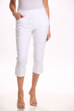 Front image of Tribal white pull on capri bottoms with snaps. Everyday basic bottom. 