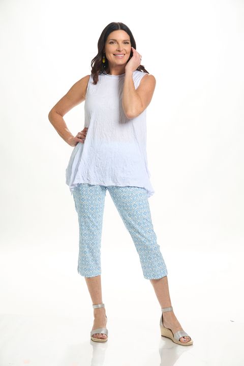 Front image of shana white crinkle tank. 