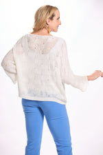 Back image of made in italy white knit sweater. 