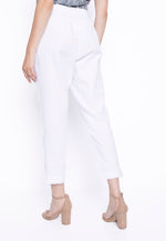 Back image of white button lace trim pants. Picadilly white bottoms. 