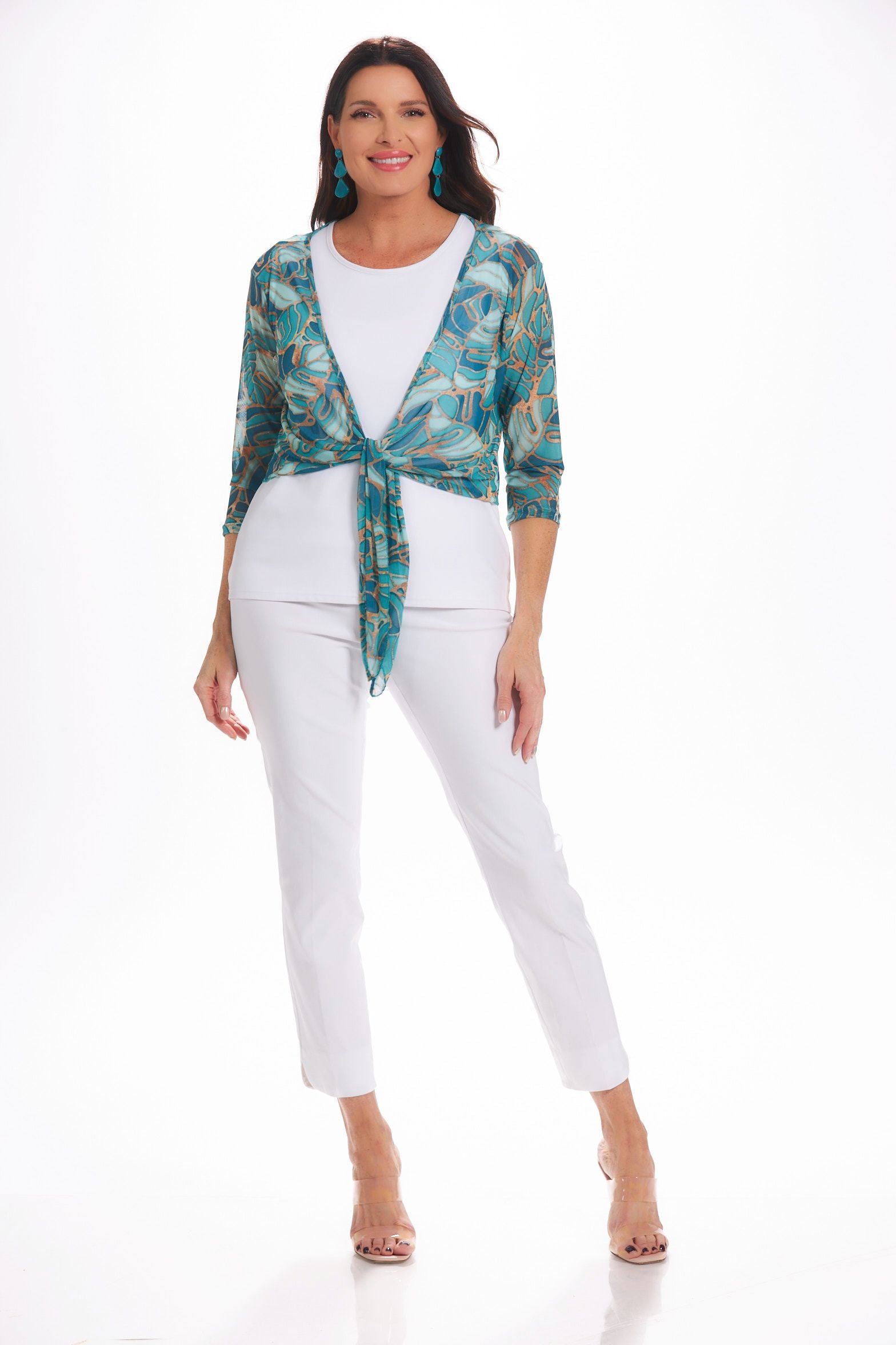 Front image of UP! petal leg ankle pants. White pull on basic pants. 