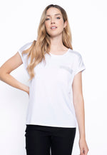 Front image of Picadilly short sleeve rhinestone jersey tee. 
