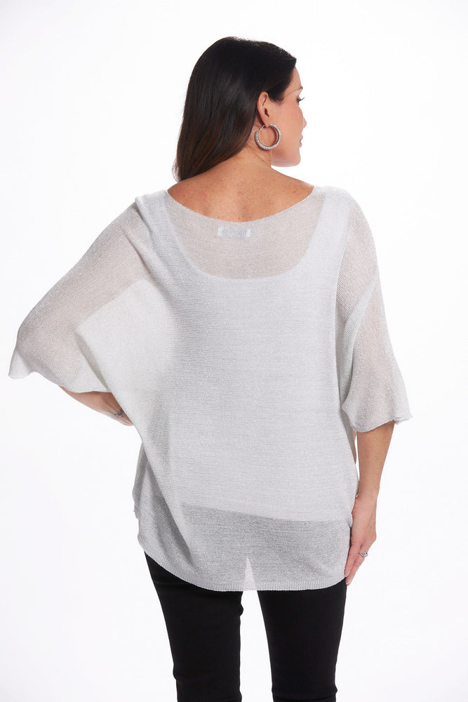 Back image of white shimmer top. Made in Italy white shimmer top. 