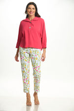 Front image of Krazy Larry white multi tulips pants. 