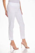 Side image of UP! petal leg ankle pants. White pull on basic pants. 