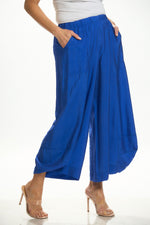 Front image of Shana crushed lantern pant. Royal blue crinkle pants. 