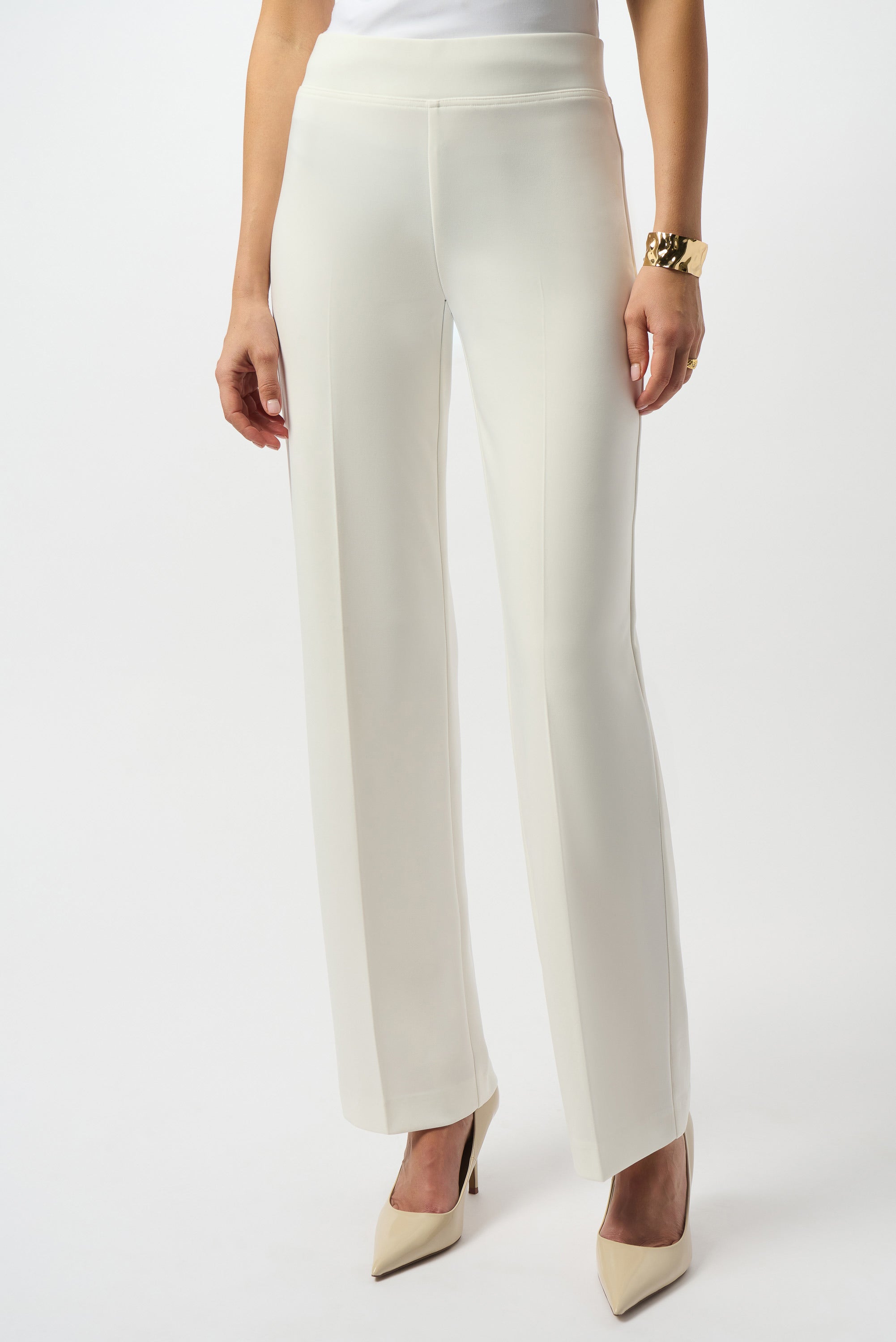 Front image of wide leg winter white pant.