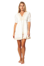 Front image of La Moda cover up dress. White short sleeve cover up. 