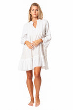 Front image of La Moda white cover up dress. Boho cotton dress. 