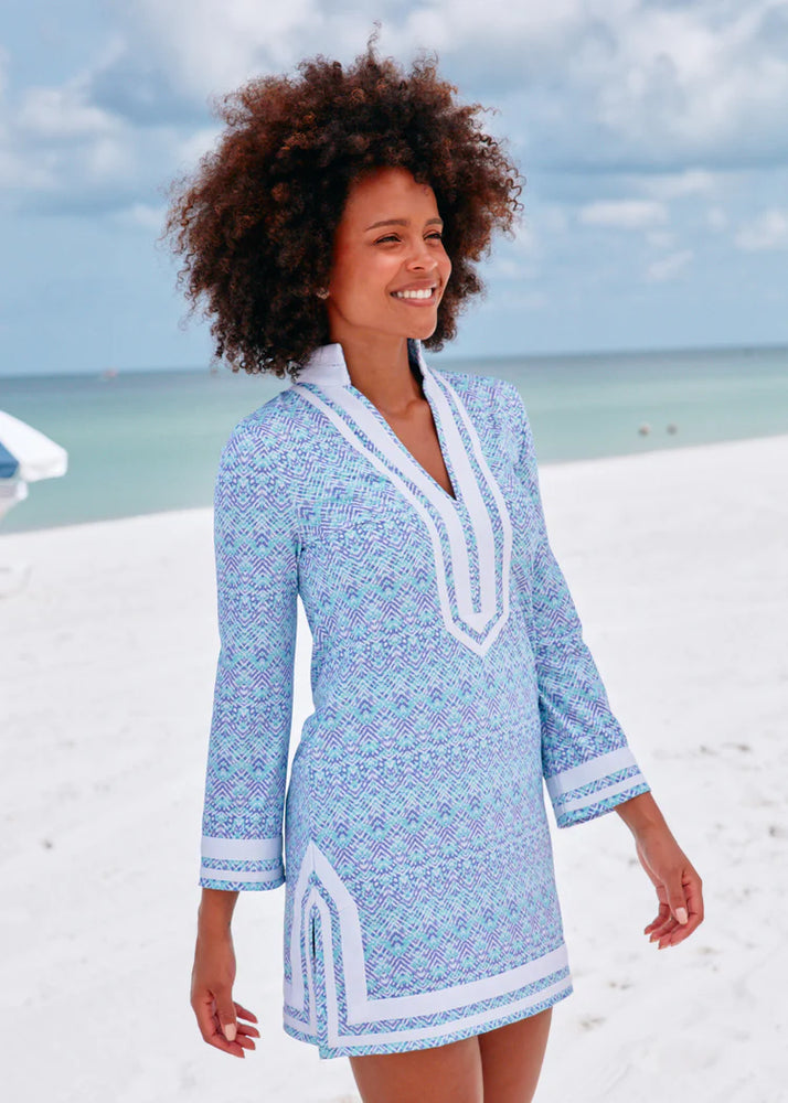 Front image of Cabana Life long sleeve tunic dress in naples. Long sleeve cover up dress. 