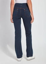 Back View Image of Indigo pull on jeans with back and side pockets, Baby Bootcut Denim