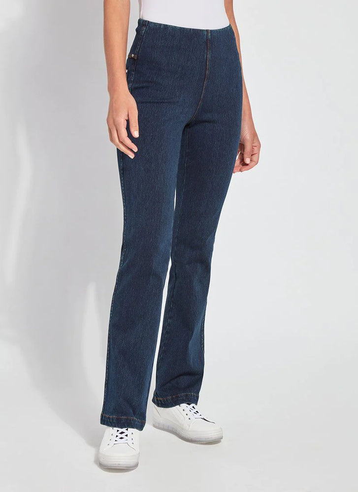 Image of Indigo pull on jeans with back and side  pockets,  Baby Bootcut Denim