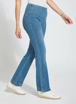 Side View Image Lysse  of Mid Wash Pull On Jeans with back pockets, Baby Bootcut Denim