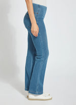 Side View Image Lysse of Mid Wash Pull On Jeans with back pockets, Baby Bootcut Denim